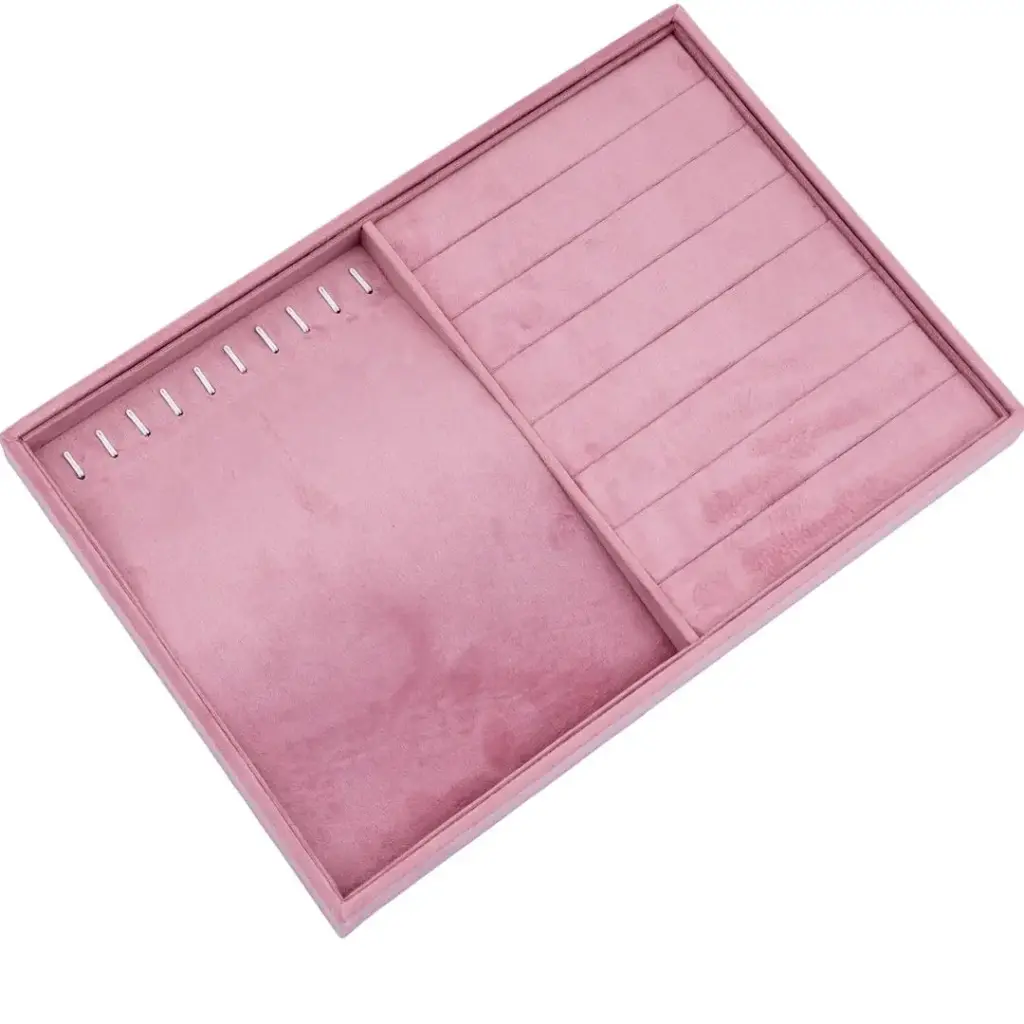 Exhibidor para joyas con madera y velvet rosa