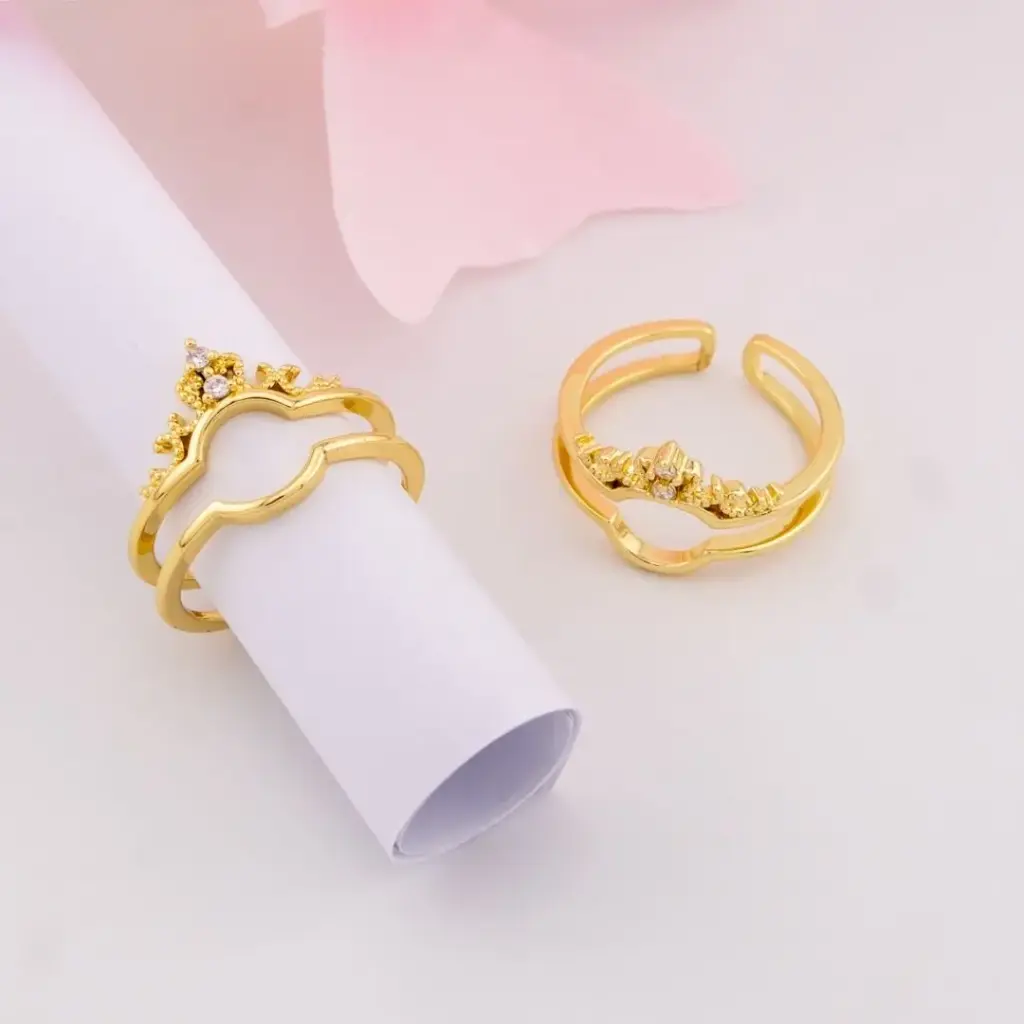 Anillo ajustable de corona baño 18k