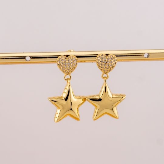 Aretes colgantes de estrellas con zirconias baño 18k