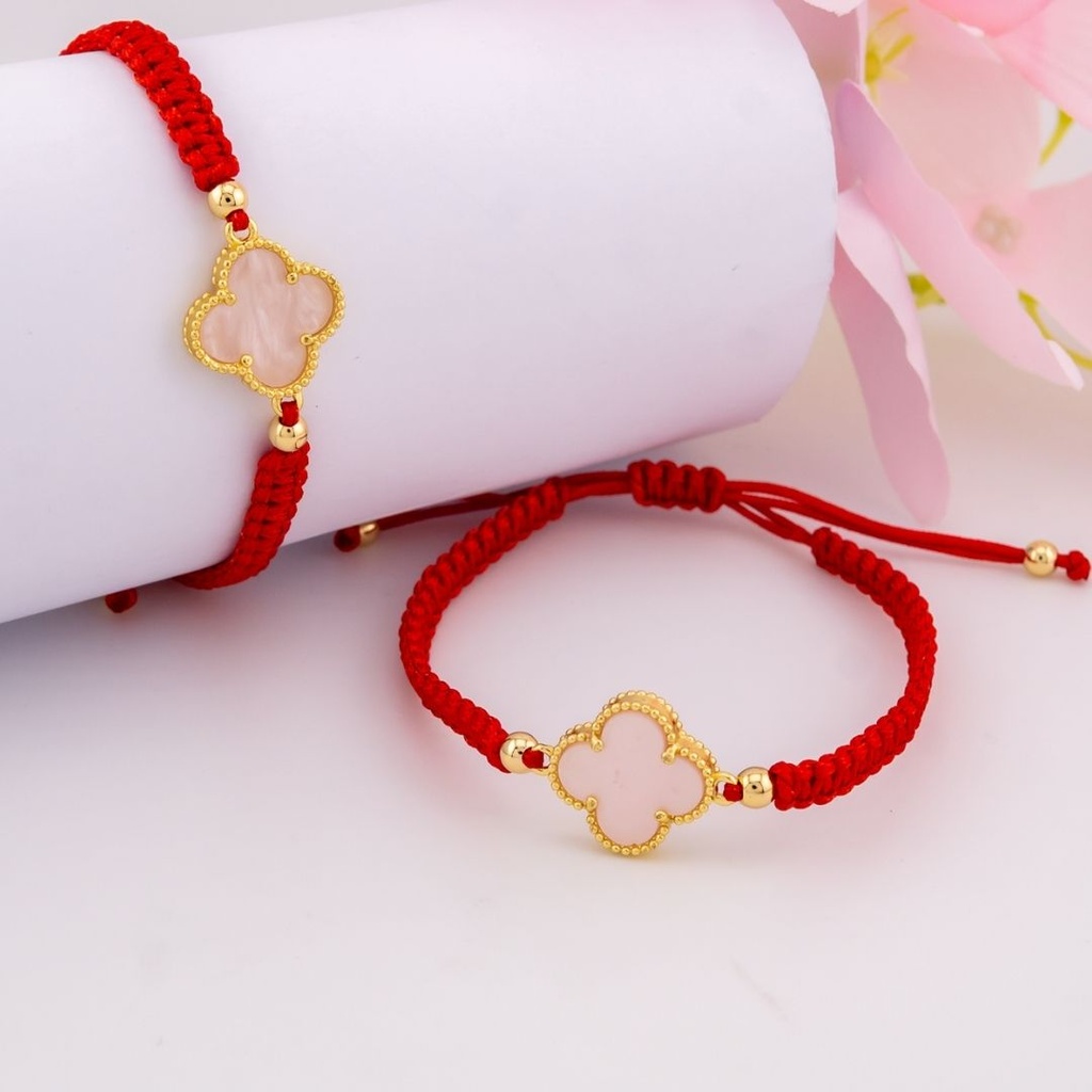 Pulsera trenzada ajustable de trebol baño 18k