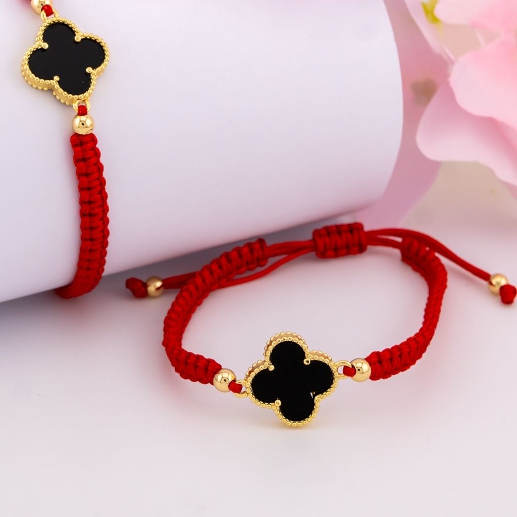 Pulsera trenzada ajustable de trebol baño 18k