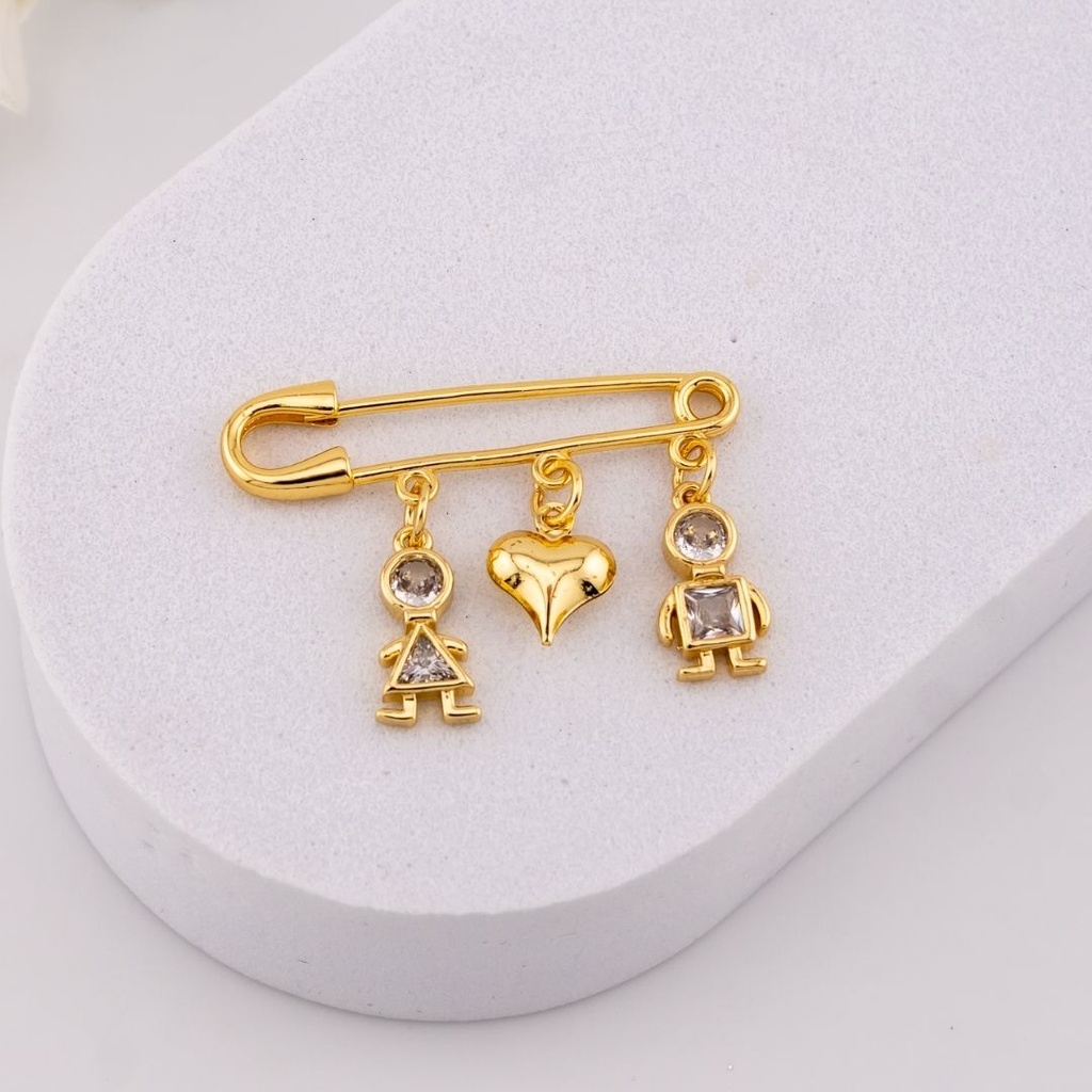 Broche prendedor con colgantes niños baño 18k