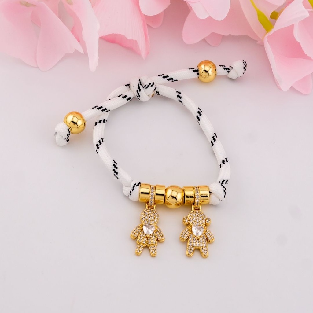 Pulsera de cordon ajustable con colgantes de niños baño 18k 