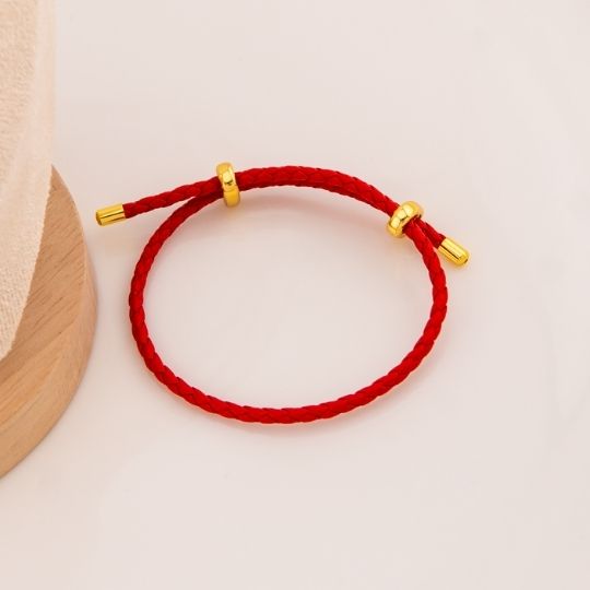 Pulsera roja de cuero baño 18k