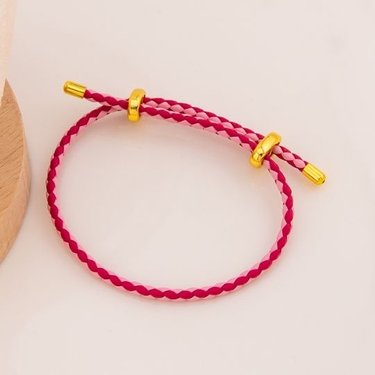 Pulsera rosada doble tono de cuero baño 18k
