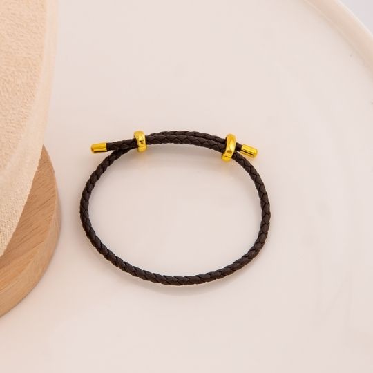 Pulsera cafe de cuero baño 18k