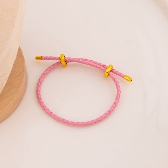 Pulsera rosadita de cuero baño 18k
