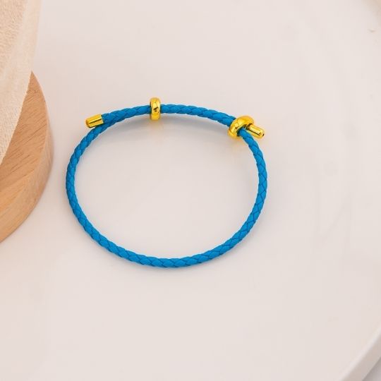 Pulsera azul de cuero baño 18k