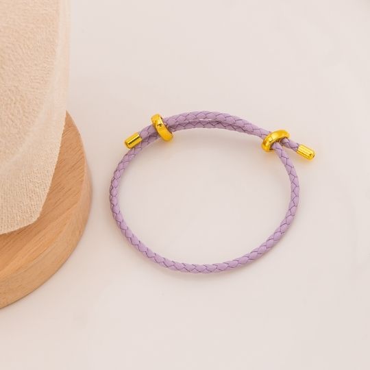 Pulsera morado de cuero baño 18k