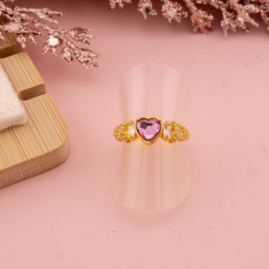 Anillo ajustable de corazon baño 18k