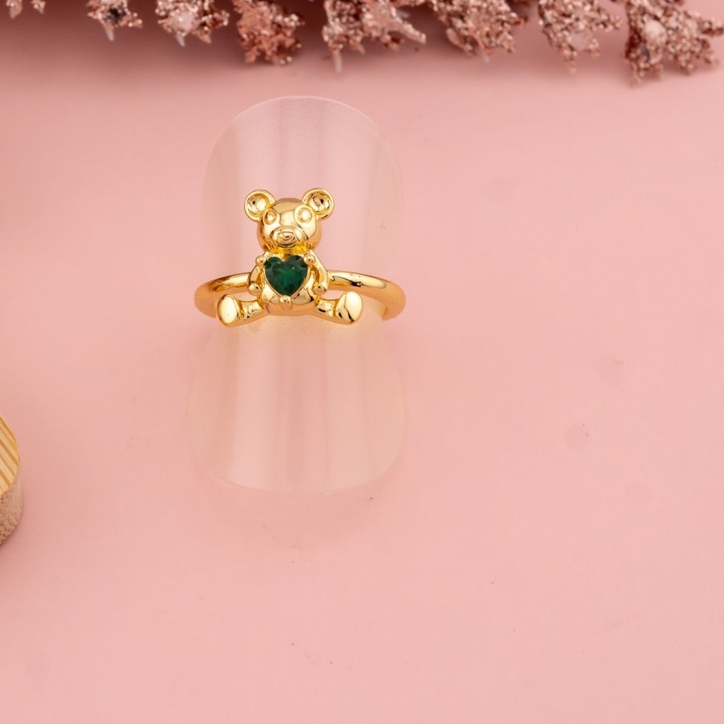 Anillo ajustable de osito baño 18k verde
