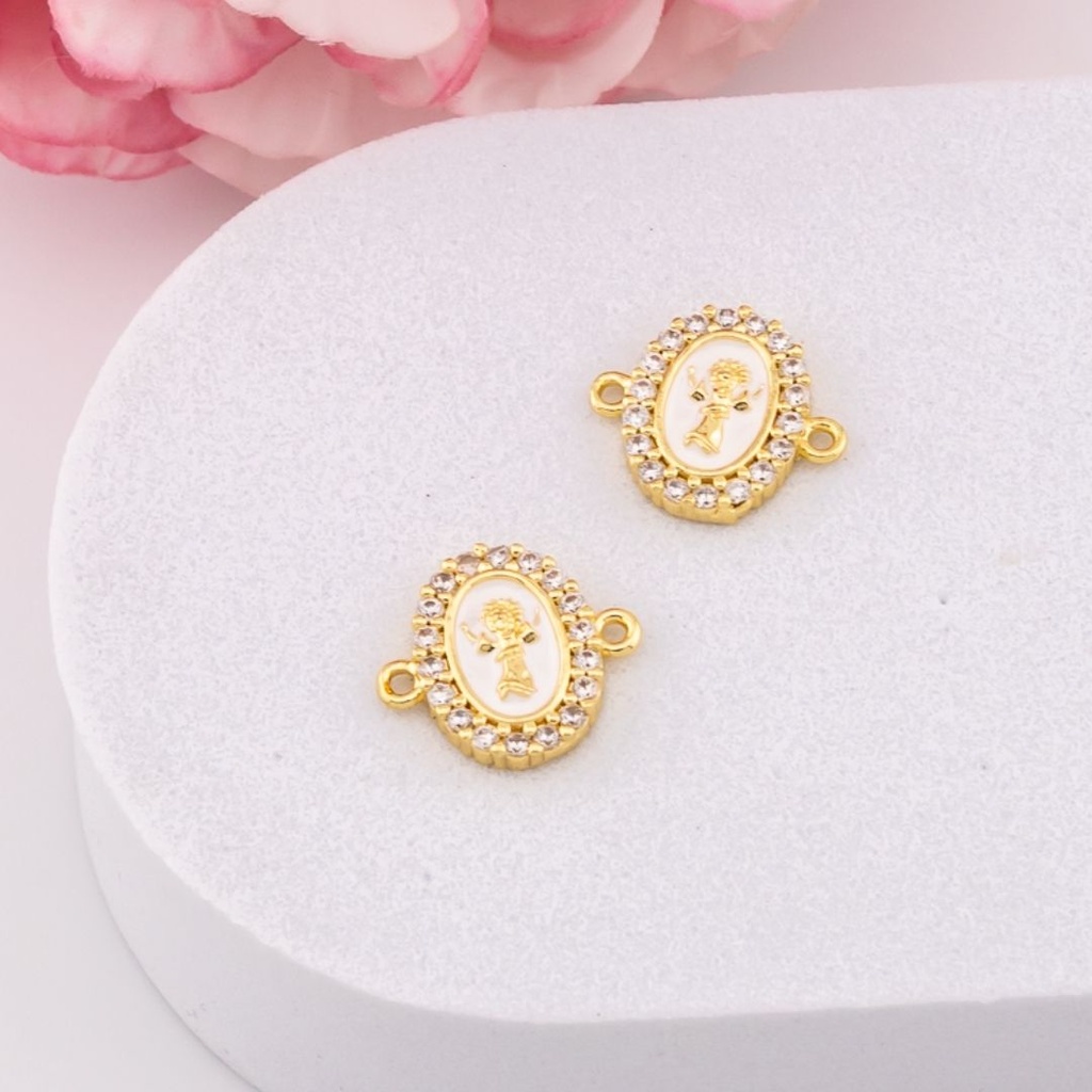 Enlace religioso esmaltado con zirconias baño 18k