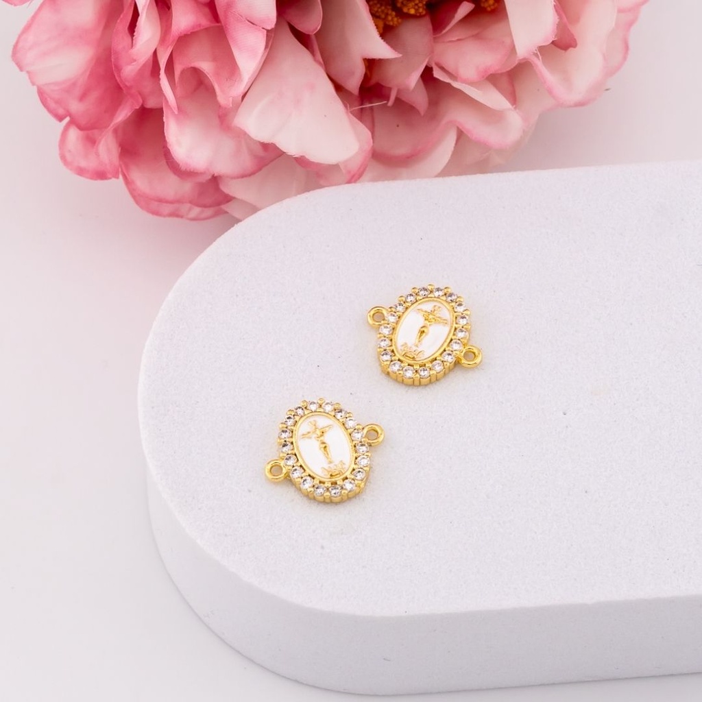 Enlace religioso esmaltado con zirconias baño 18k