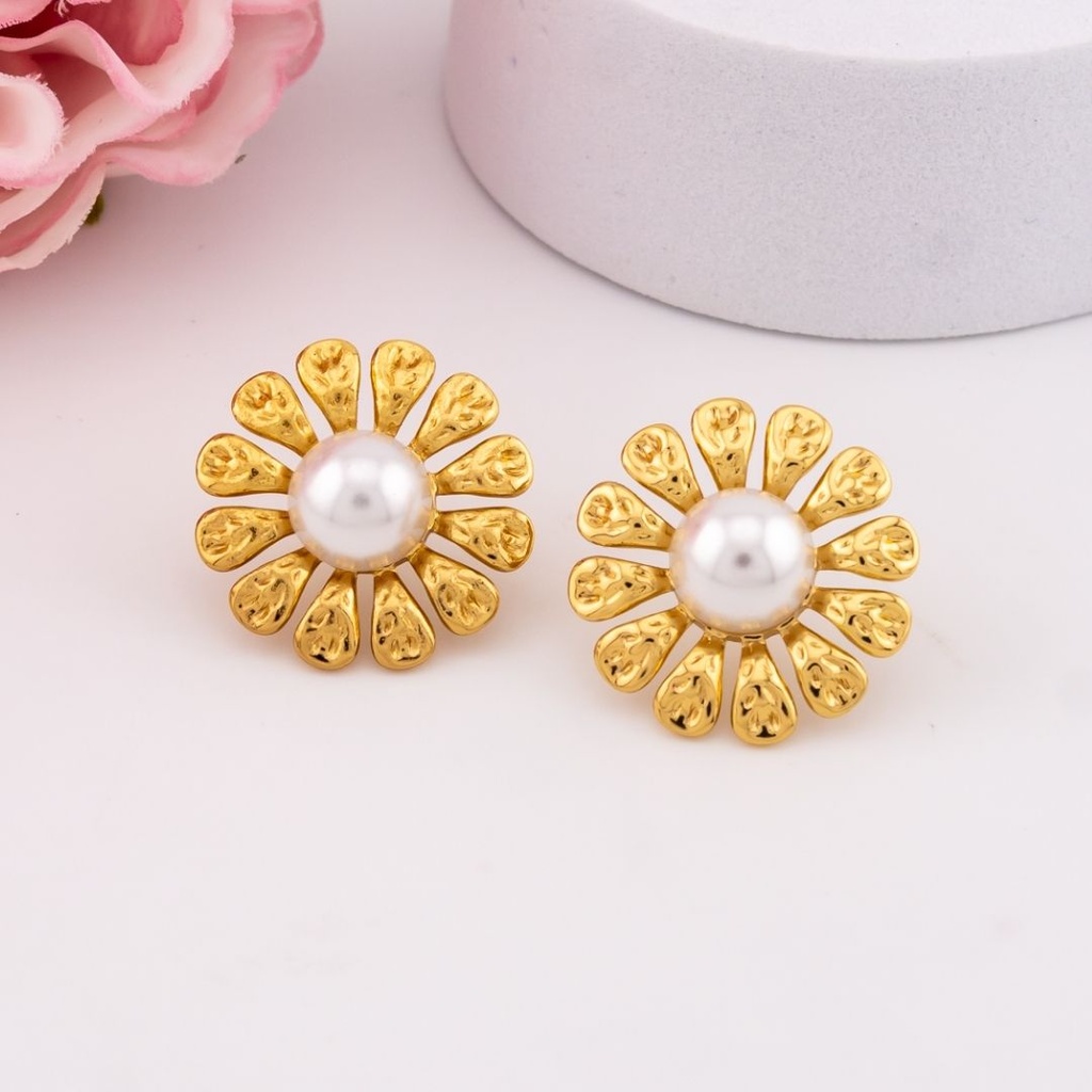 Aretes stud de flor en acero inoxidable