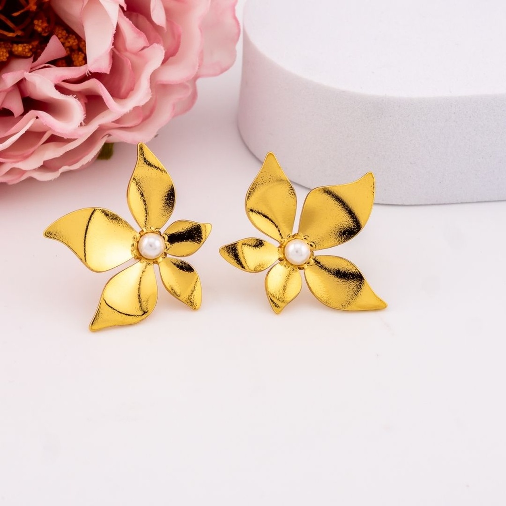 Aretes stud de flor en acero inoxidable