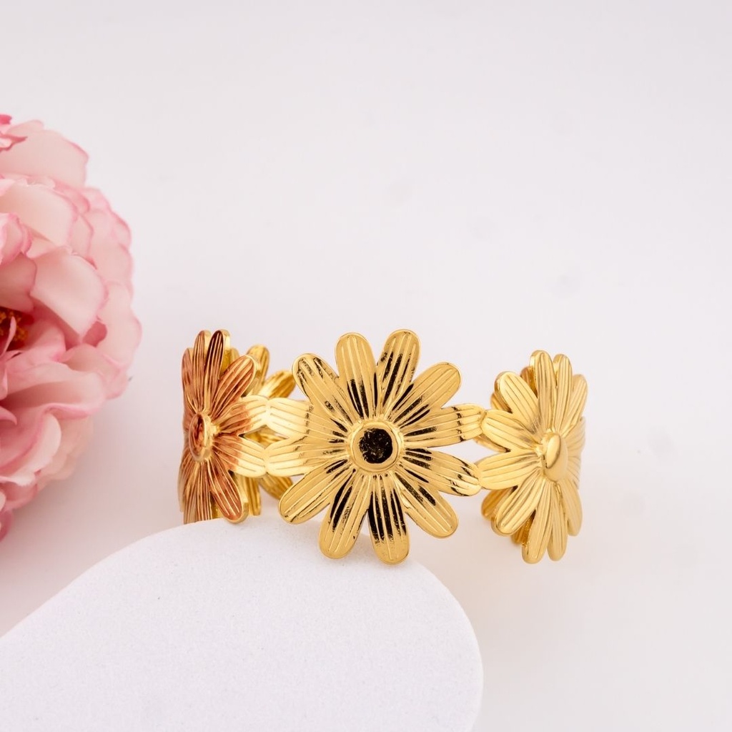 Brazalete de flores en acero inoxidable 