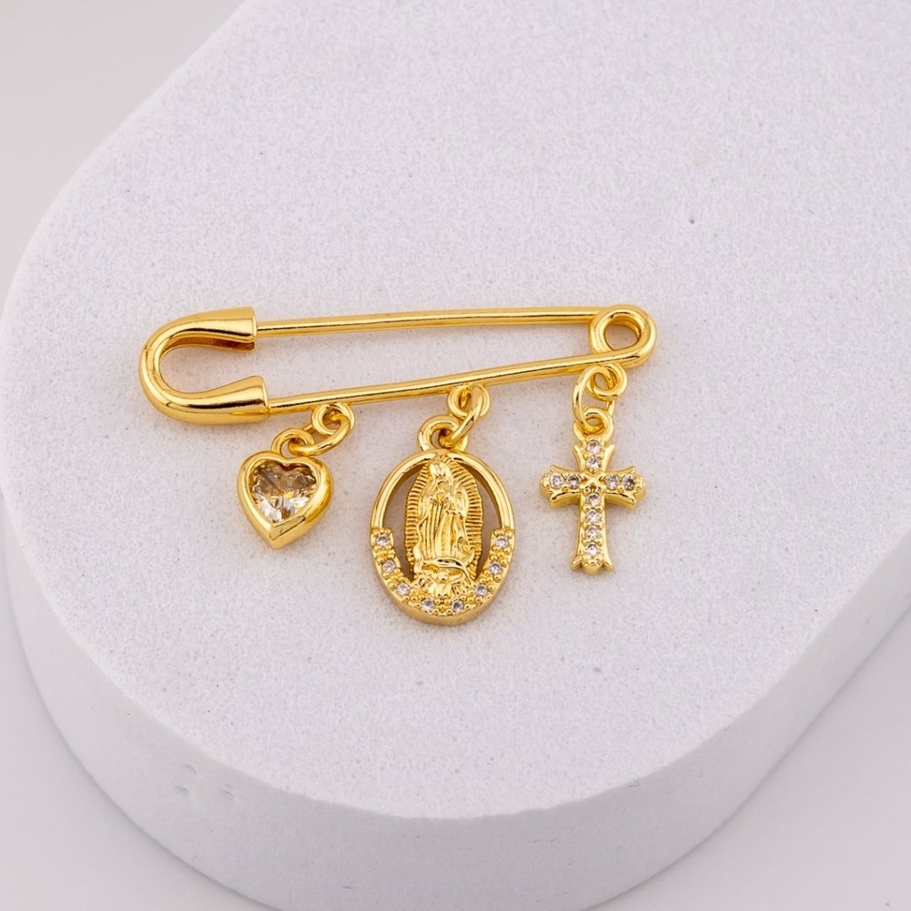 Broche prendedor con colgantes baño 18k