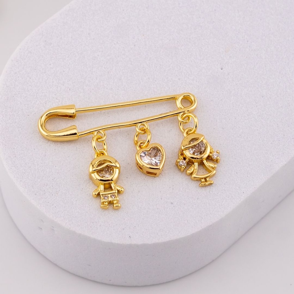 Broche prendedor con colgantes niños baño 18k