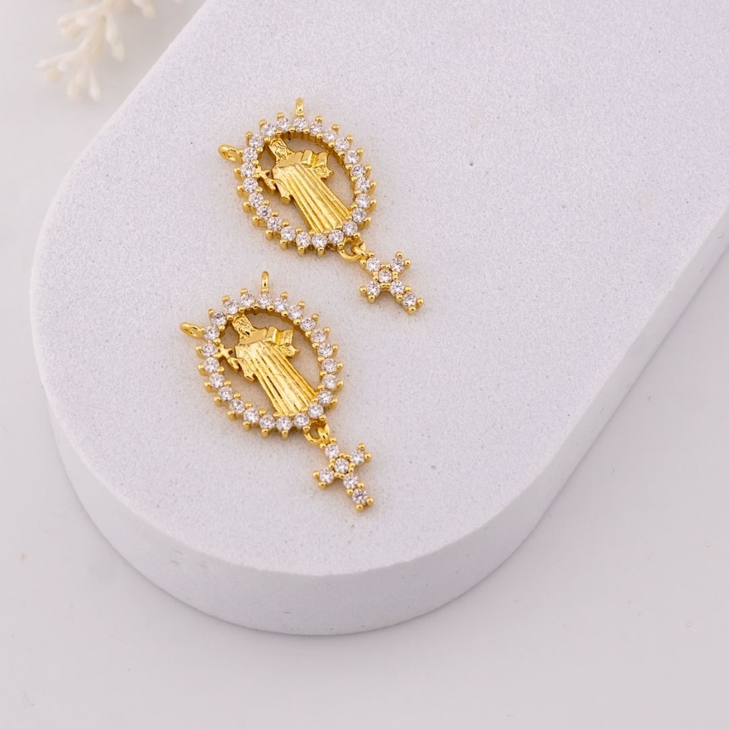 Dije para rosario con zirconias baño 18k