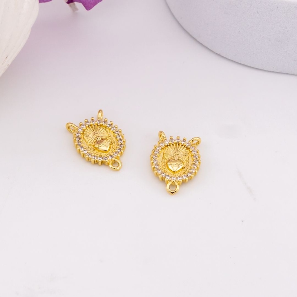 Dije para rosario con zirconias baño 18k