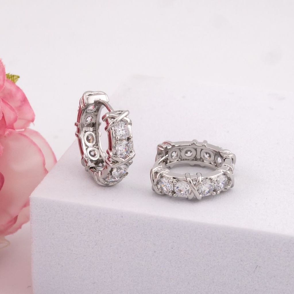 Aretes argollas con zirconias baño 18k plat