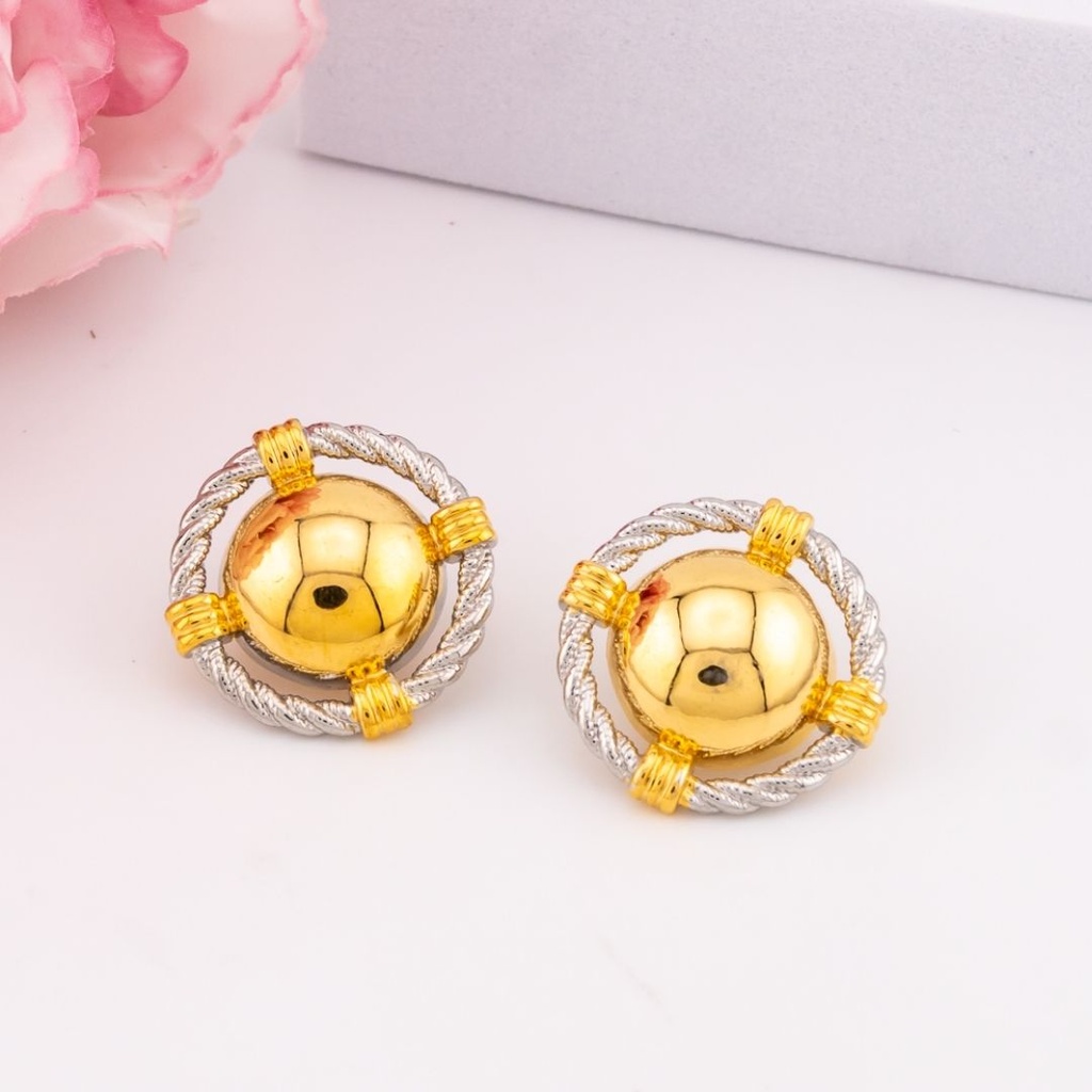 Aretes redondos doble color baño 18k