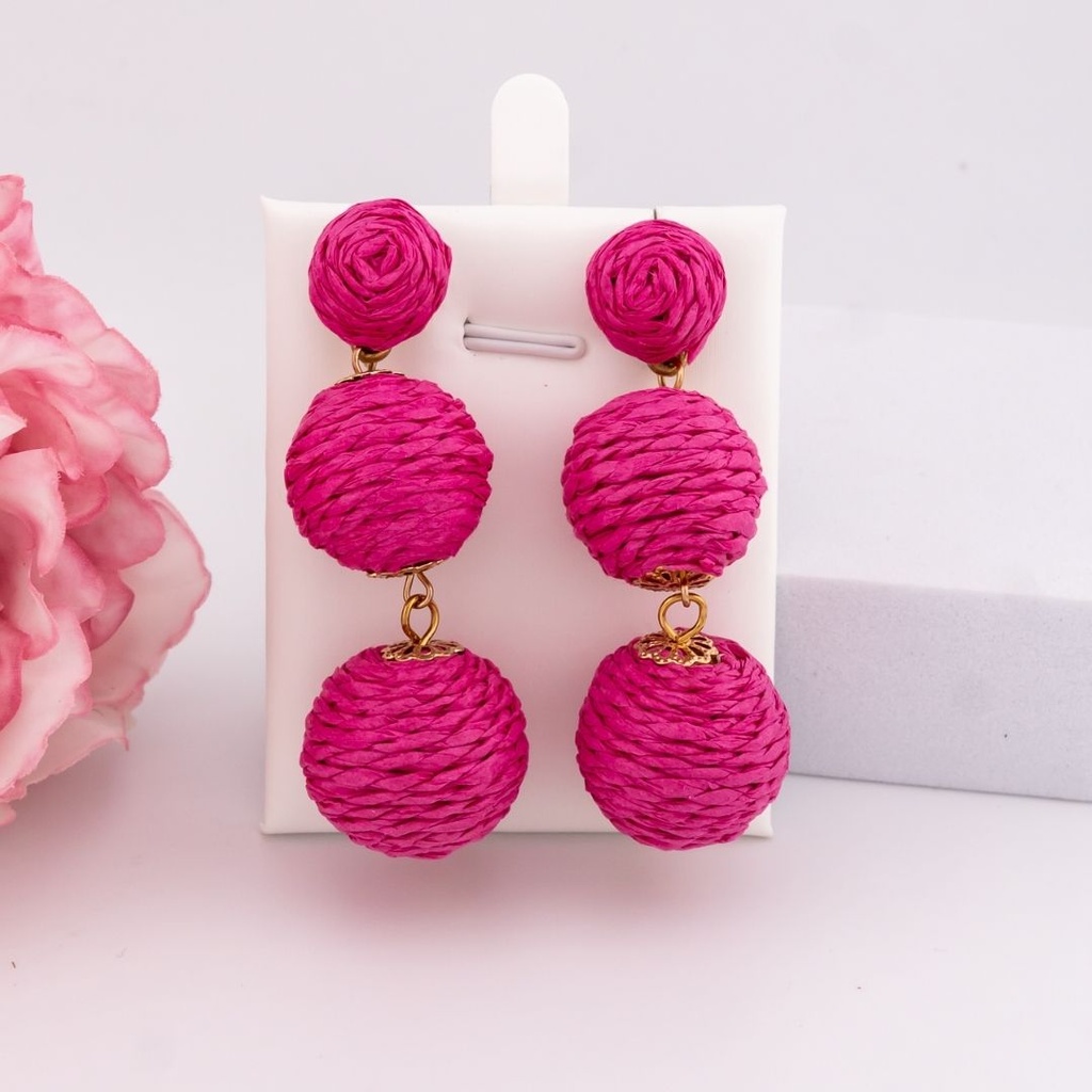 Aretes de rafia colgantes baño 18k rosa