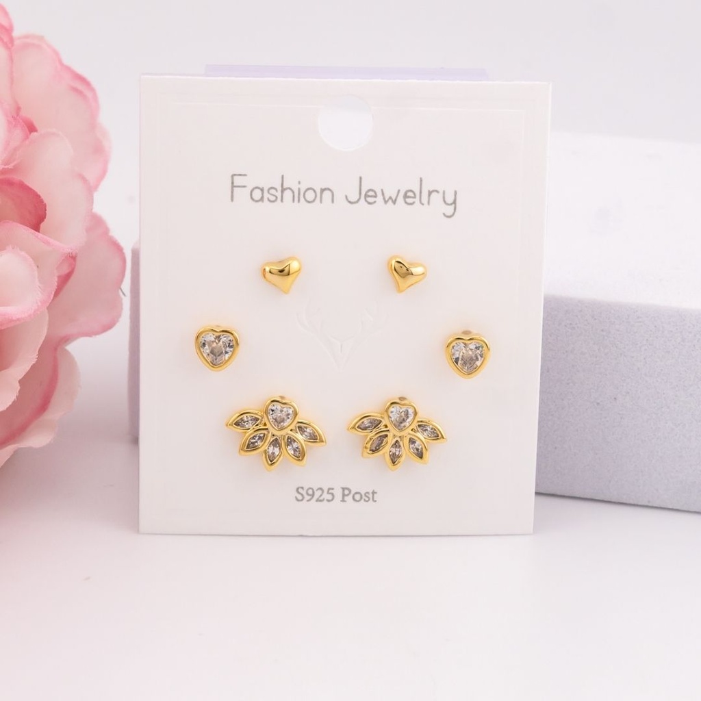 Set de piercings de corazones con zirconias baño 18k