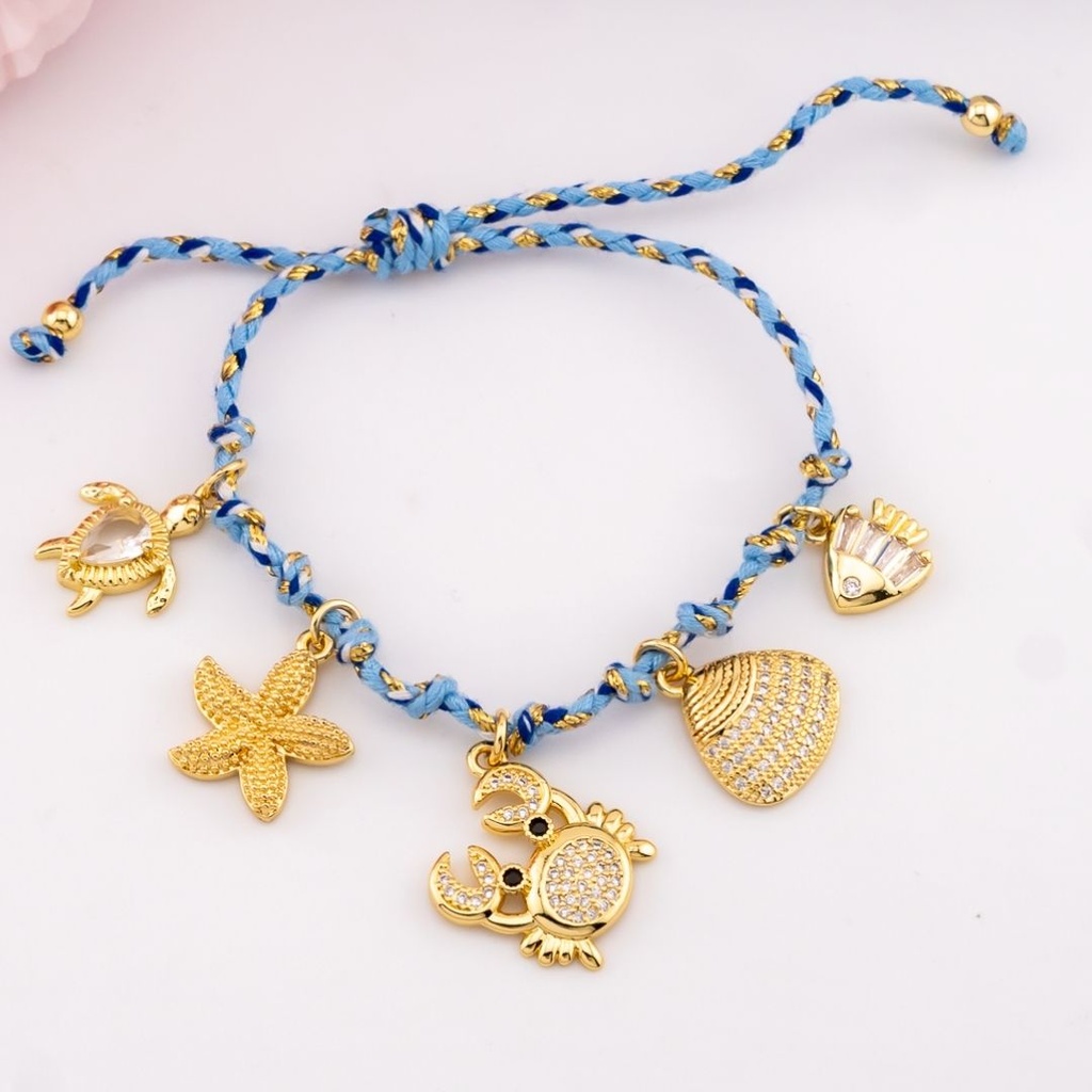 Pulsera ajustable con colgantes de mar baño 18k 