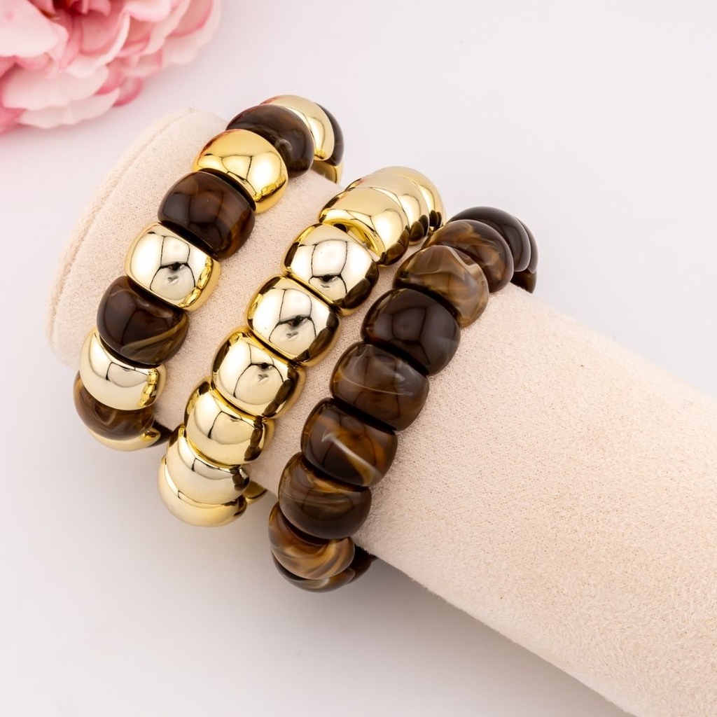 Set de 3 pulseras acrilicas baño 18k