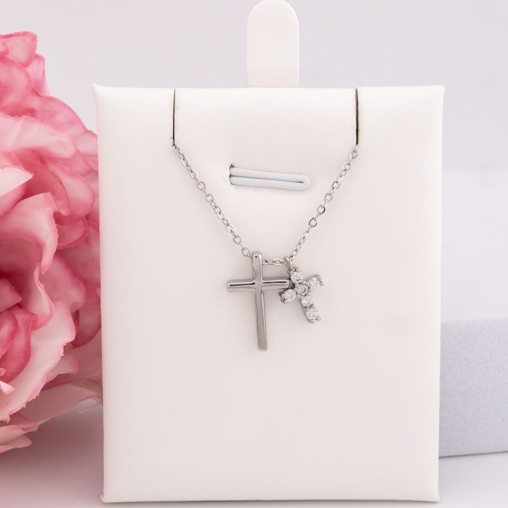 Cadena de cruz con zirconias baño 18k plat