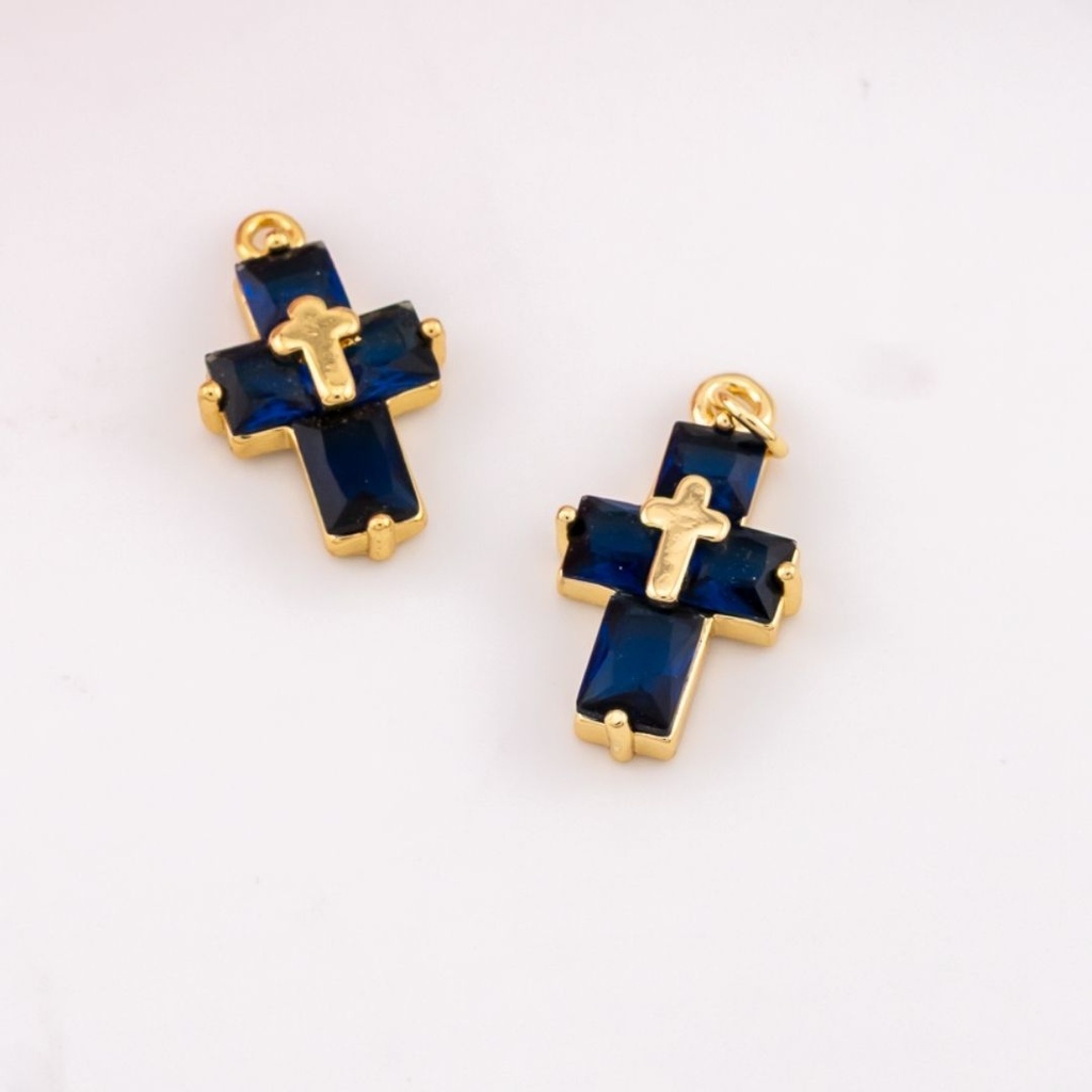 Dije de cruz con zirconias baño 18k azul