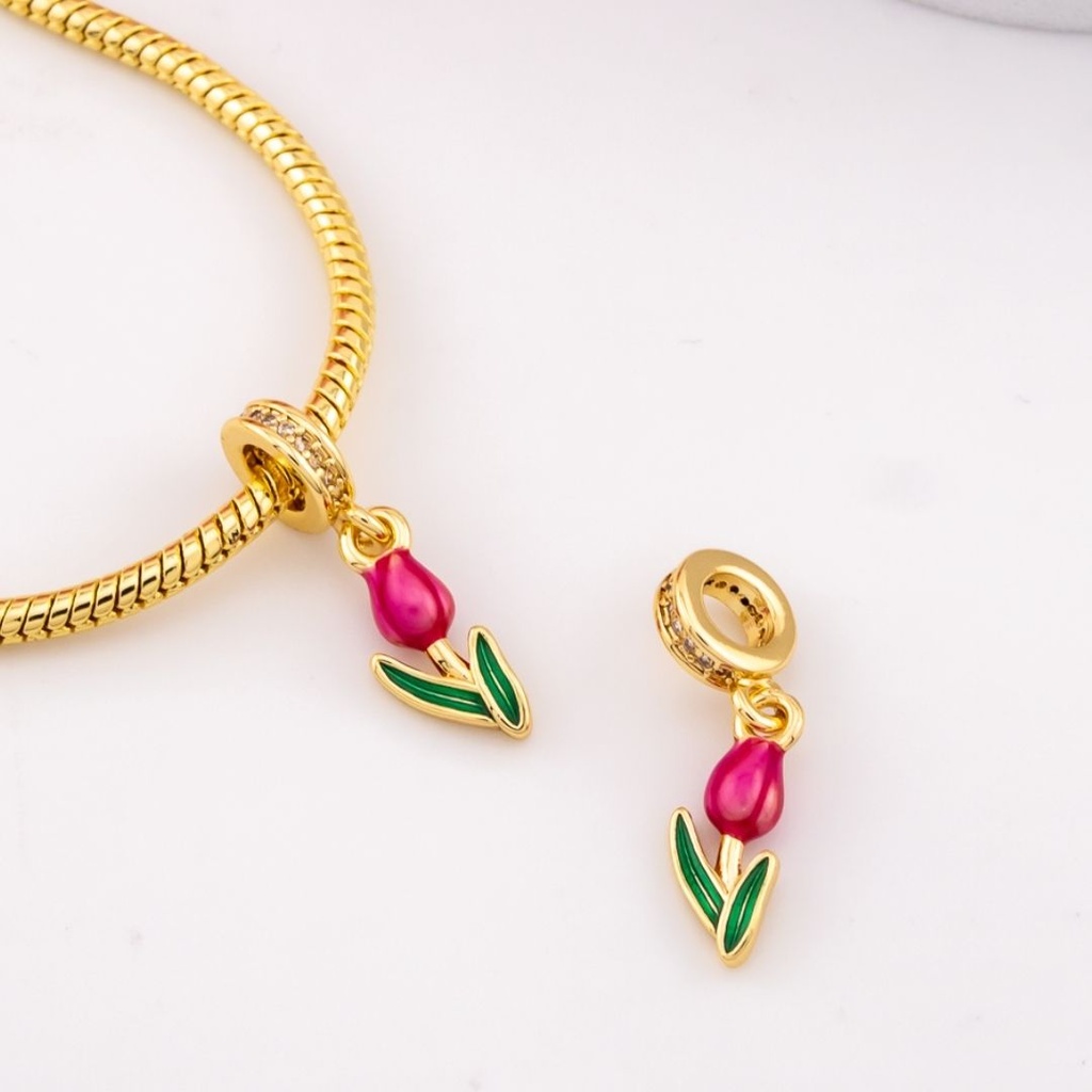 Charm de tulipan con zirconias baño 18k