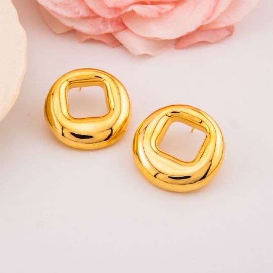 Aretes solidos chunky baño 18k