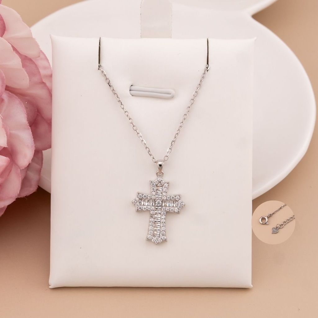 Cadena de cruz con zirconias plata 925 plat