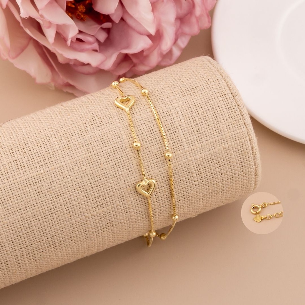 Pulsera doble con corazones plata 925