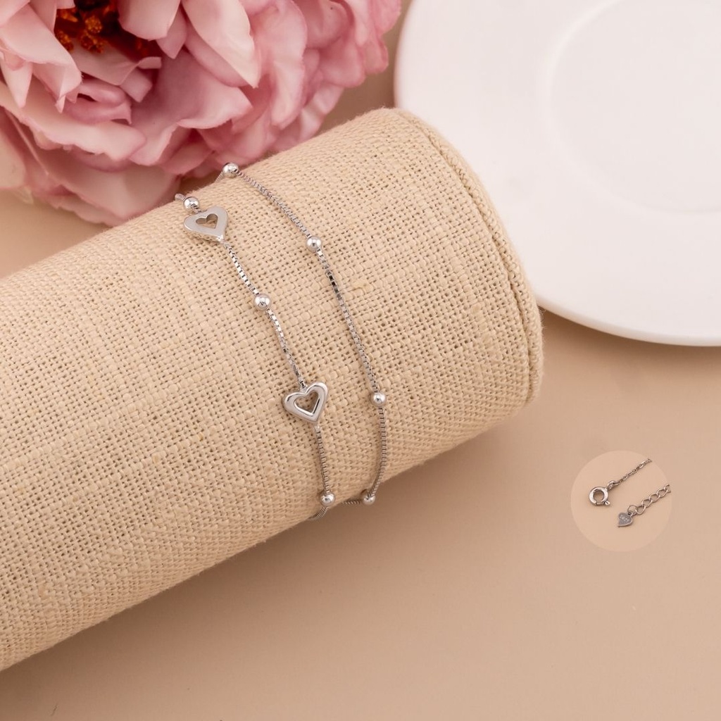 Pulsera doble con corazones plata 925 plat