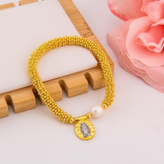 Pulsera elastica religiosa baño 18k