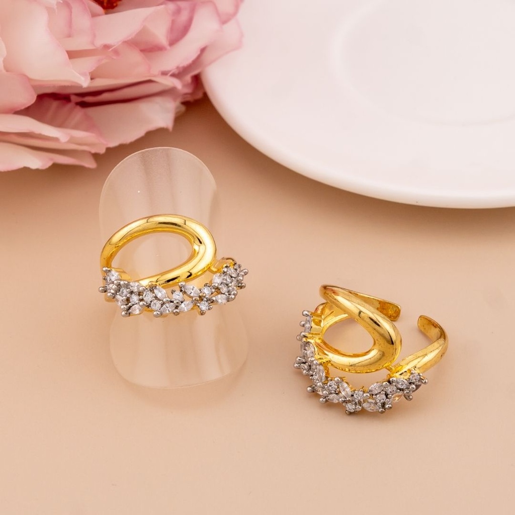 Anillo doble tono con zirconias baño 18k