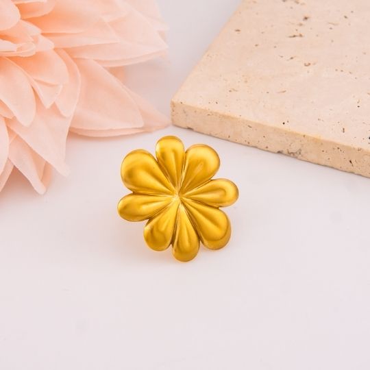 Anillo de flor en acero inoxidable 