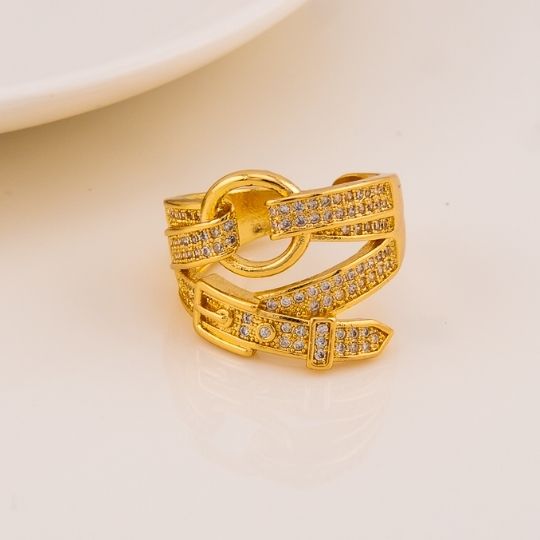 Anillo ajustable chunky con zirconias baño 18k