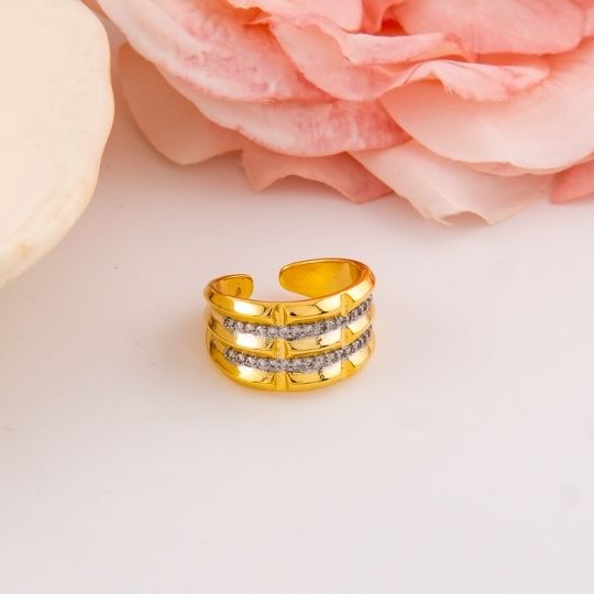 Anillo chunky doble tono baño 18k