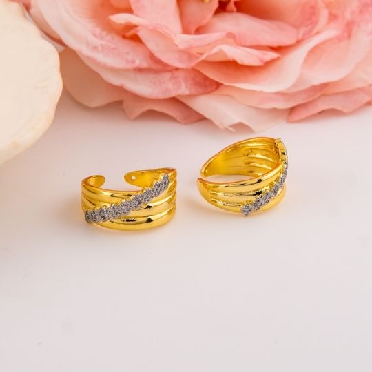 Anillo chunky doble tono baño 18k