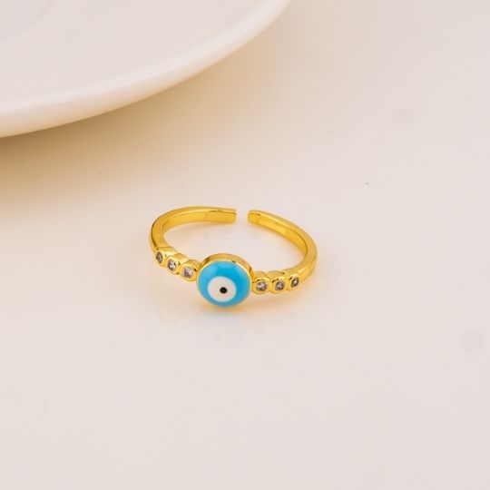 Anillo ajustable de ojo turco con zirconias baño 18k
