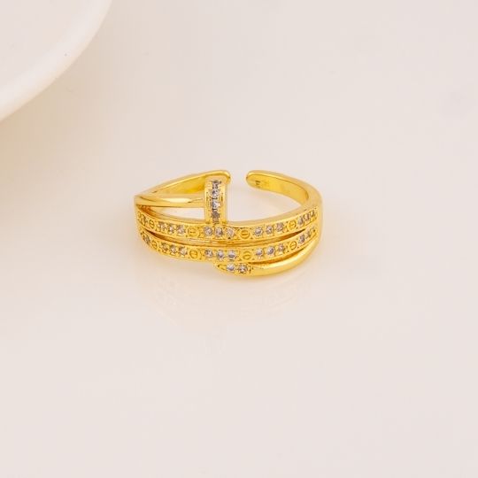 Anillo ajustable de clavo con zirconias baño 18k