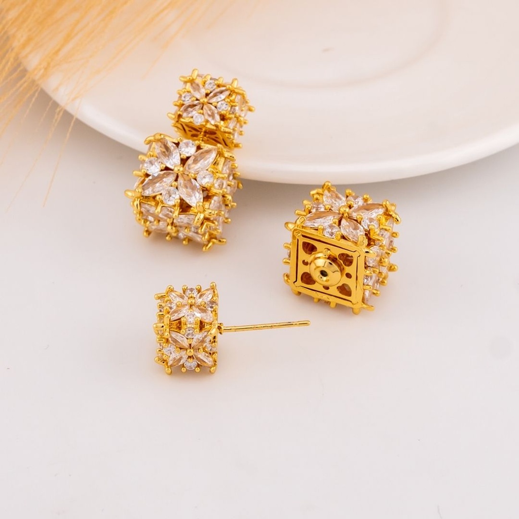 Aretes con zirconias doble uso baño 18k