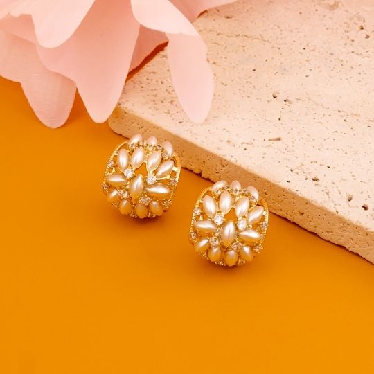 Argollas con perlas y zirconias baño 18k