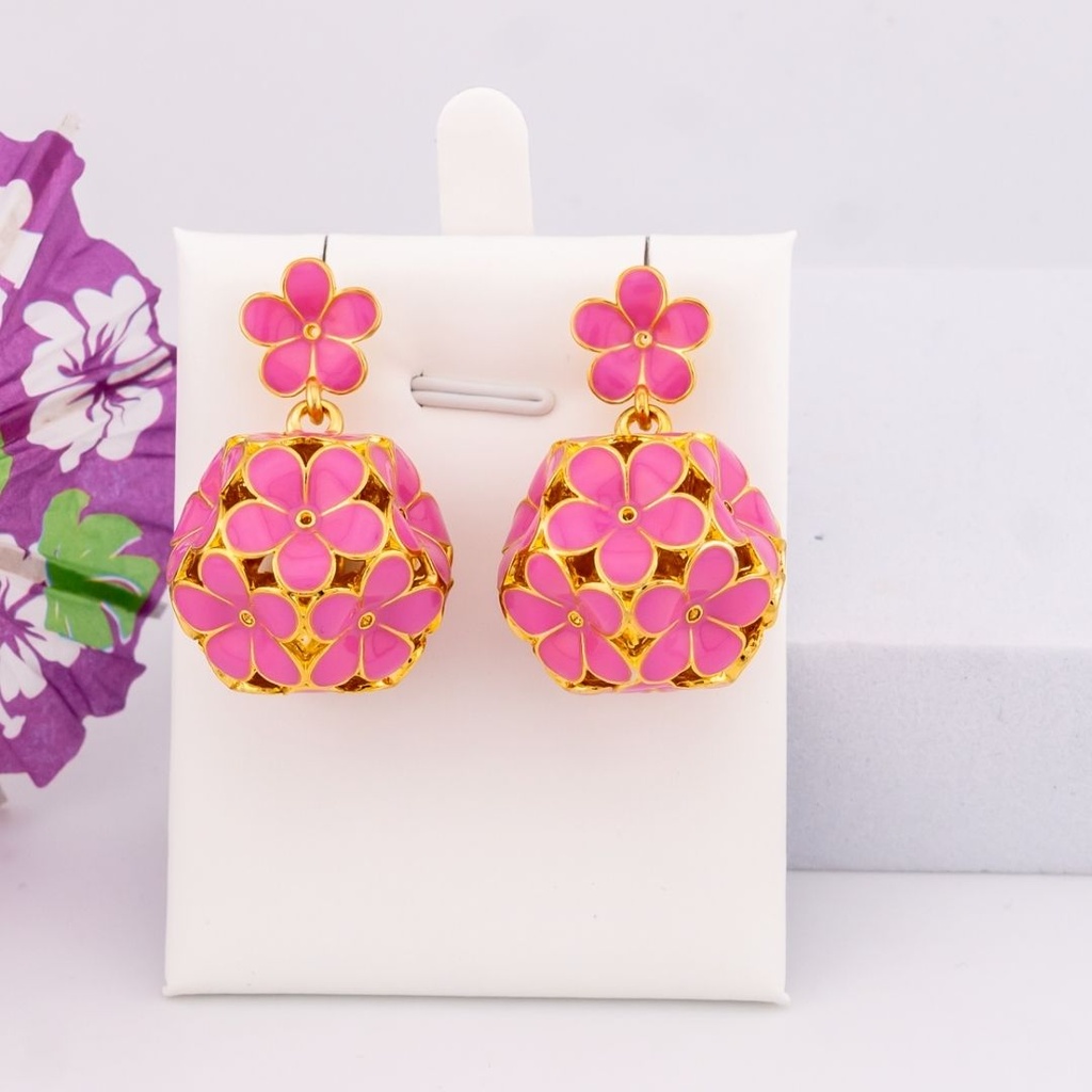 Aretes colgantes de flores baño 18k rosa