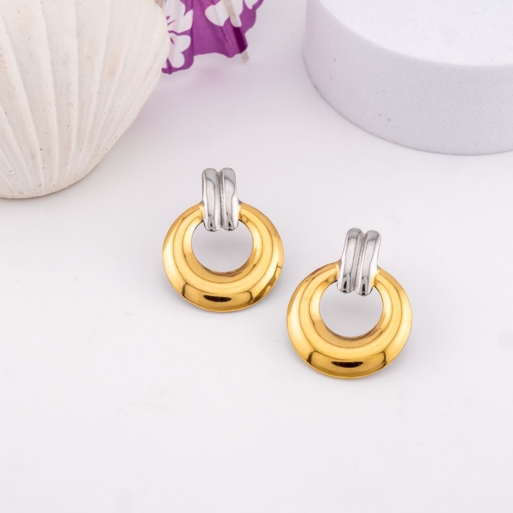 Aretes stud doble tono acero inoxidable