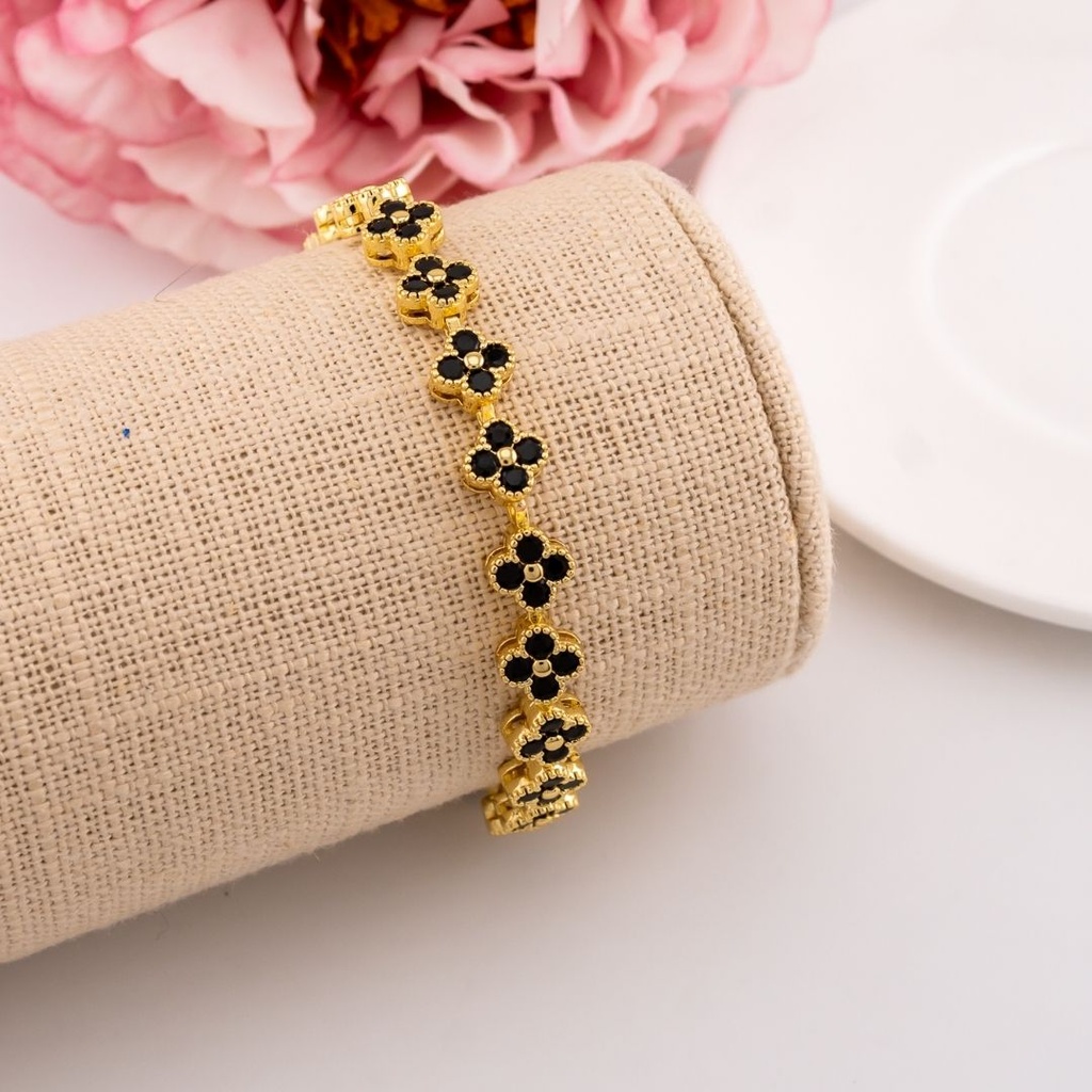Pulsera de trebol con zirconias baño 18k